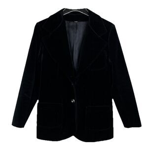 VINTAGE Surrey‎ Classics CANADA Velvet Women Blazer BLACK S/M 80s Pockets